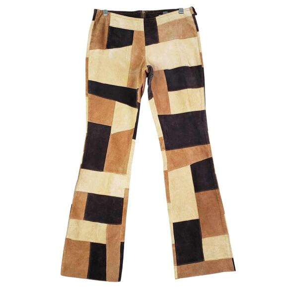 Misdemeanor Vtg Pants Leather Patchwork Low Rise Flare 90s Janet Jackson Y2K - Picture 2 of 12